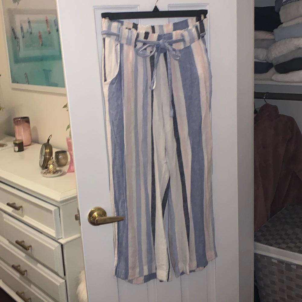 Blue and Pink Striped Pants with a Tie Belt